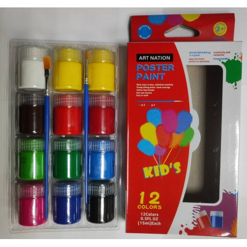 Набір фарб для плакатів POS1215 Art Nation 12кол.*15мл. + 2 пензлика, фото 1
