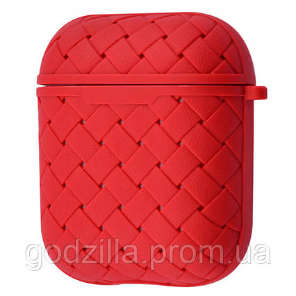 Чохол на AirPods плетена шкіра. червоний