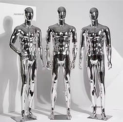 Манекен чоловічий срібний дзеркальний хромований для магазину одягу (трансформер)