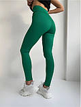 Жіночі лосини в рубчик, з високою посадкою, еластичні, для спорту та відпочинку, зелені, XL, фото 4