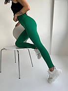 Жіночі лосини в рубчик, з високою посадкою, еластичні, для спорту та відпочинку, зелені, XL, фото 3