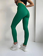 Жіночі лосини в рубчик, з високою посадкою, еластичні, для спорту та відпочинку, зелені, XL, фото 4