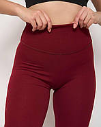 Жіночі лосини в рубчик, з високою посадкою, еластичні, для спорту та відпочинку, бордо, XL, фото 3
