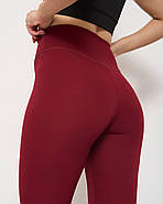 Жіночі лосини в рубчик, з високою посадкою, еластичні, для спорту та відпочинку, бордо, XL, фото 5