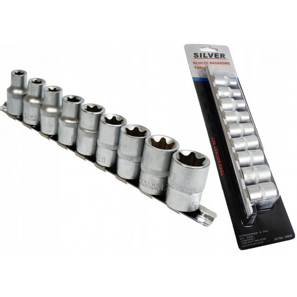 Набір спеціалізованих головок TORX 1/2" E10-24 9 ШТ. НА СТРІЧЦІ Silver S10630