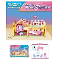 Дитячий маленький ляльковий будиночок із балконом і меблями + 2 ляльки, будинок для ляльок VSGT