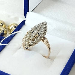 Класична золота каблучка з діамантами "Маркіз"