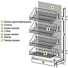 Стелаж з сітчастими кошиками 1900х950 мм, приставний торговий стелаж, стелаж з металевими кошиками, стелаж в магазин металевий, фото 5