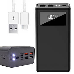 Павербанк з ліхтариком 40000мАг 4хUSB, microUSB, Type-C, Lightning, XO PR124 / Power Bank / Портативна батарея