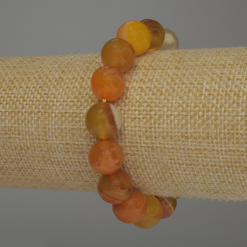 Браслет помаранчевий Агат гладка кулька d-12мм+- L- 18см стрейч, фото 1