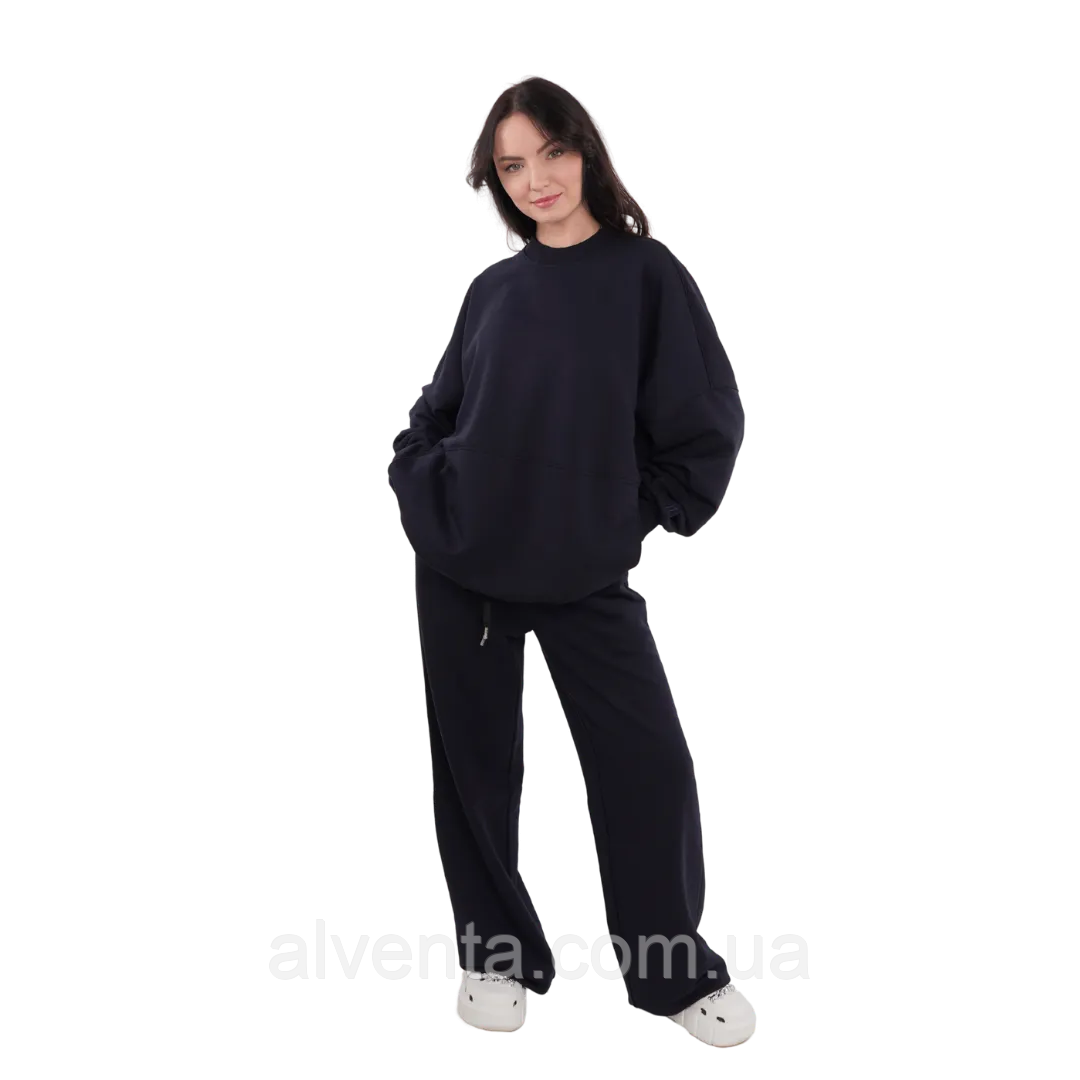 Костюм тринитка Oversize з палаццо, Темно-синій (розмір S/M, L/XL)