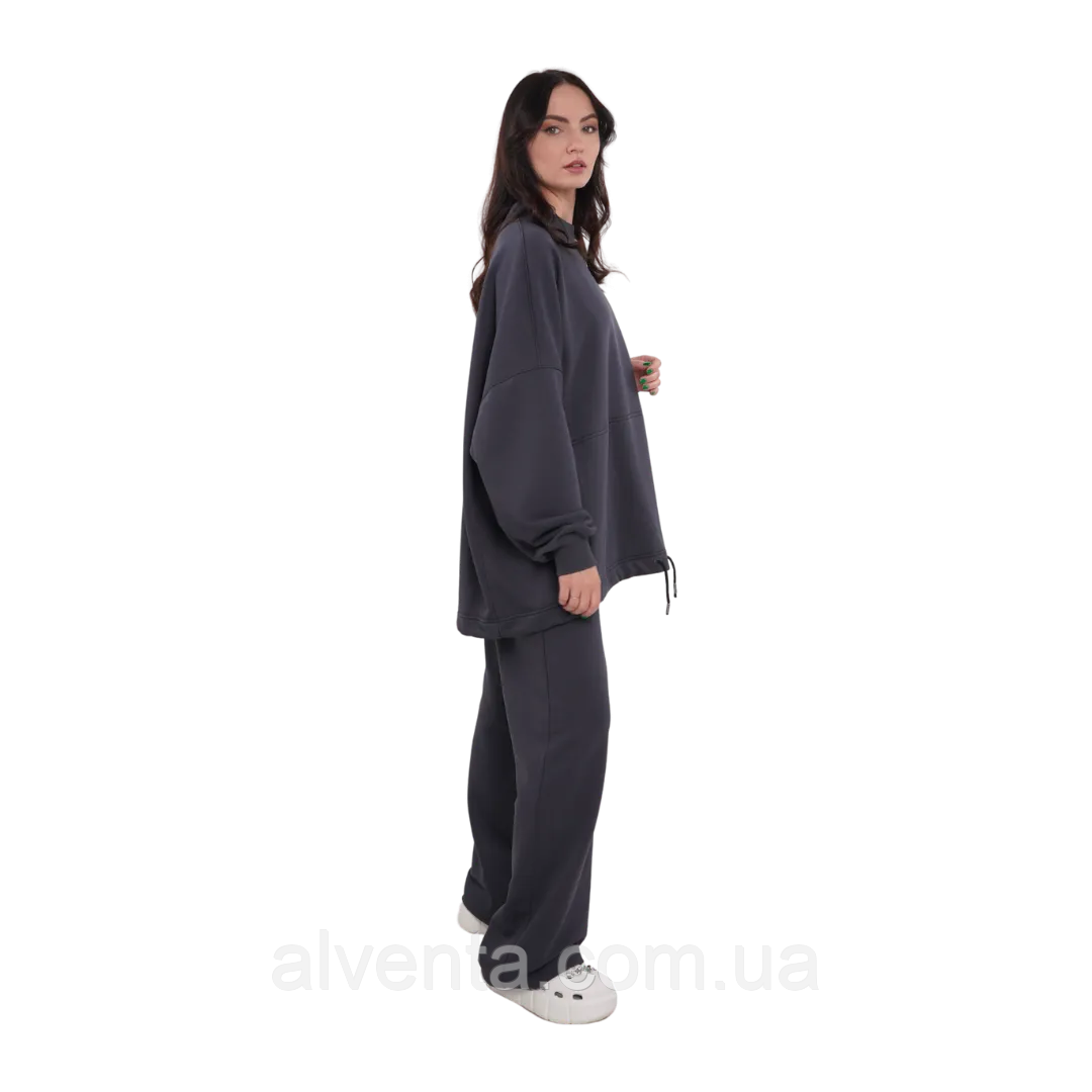 Костюм тринитка Oversize з палаццо, Графіт (розмір S/M, L/XL)