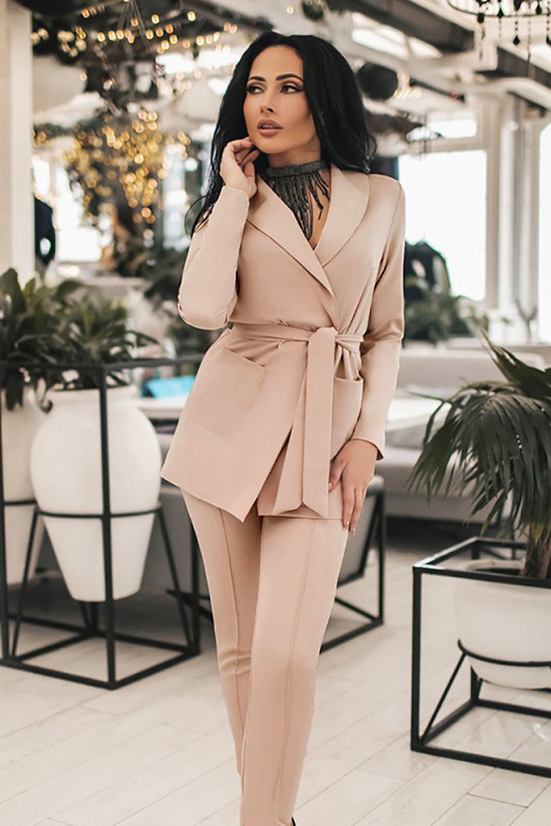 Вечірній жіночий костюм, бежевий, фото 1