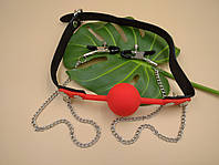 Кляп с силиконовым шариком и зажимами для сосков Gag Ball Red Ellips