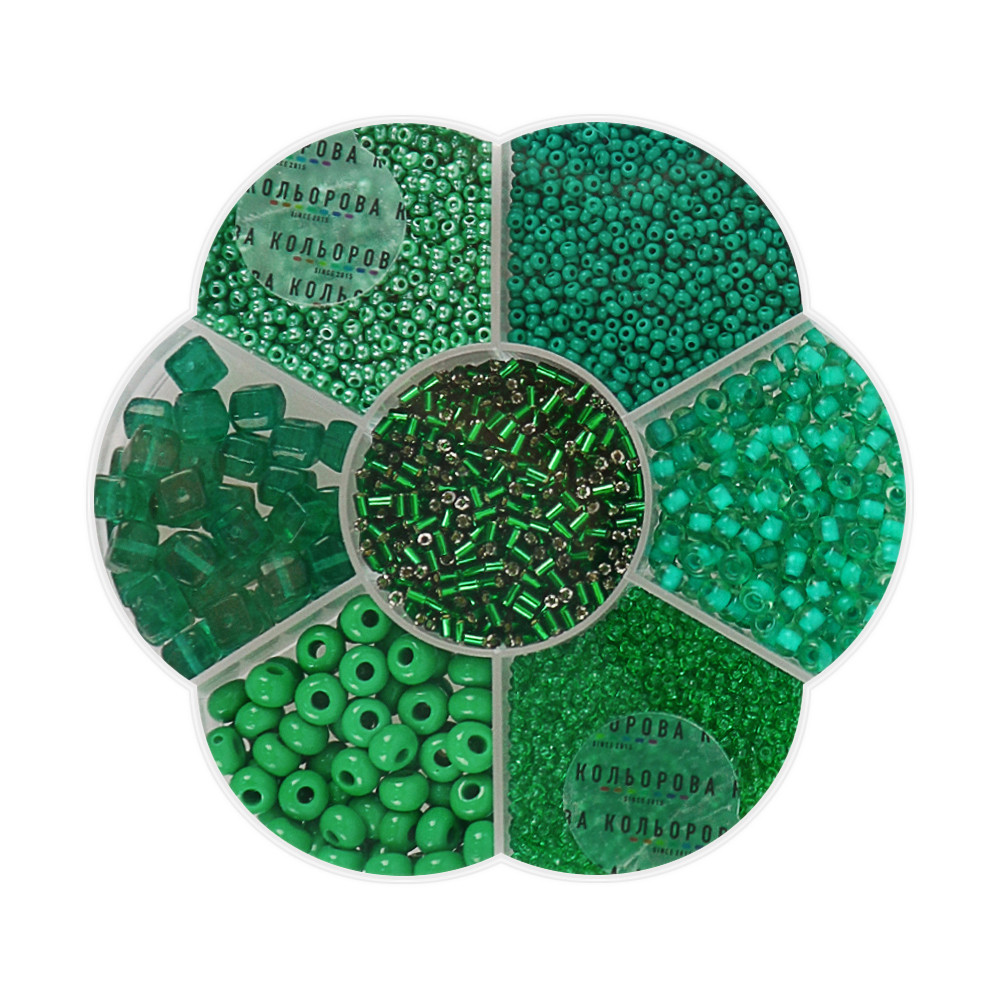 Набір бісеру та намистин Preciosa для створення біжутерії, 7 комірок, зелений, фото 1