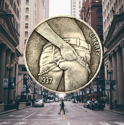 Сувенірна срібна монета 5 цент 1937г Сексі леді
