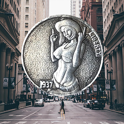 Сувенірна монета 5 цент США 1937г "Жінка ковбой". Hobo Coin American Morgan