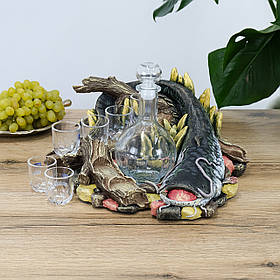 Чарки для горілки з графином "Сом" | Подарунок рибалці на День Народження