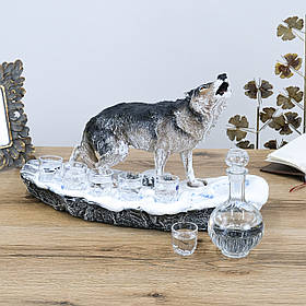 Подарунковий графин для горілки та склянки "Вовк" | Подарунок мисливцеві на День Народження