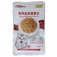 CattyMan Urinary Care Chicken Feast КЕТТІМЕН УРІНАРІ КУРКА З МАКРЕЛЛЮ в желе вологий корм, консерви для котів схильних до СКХ,