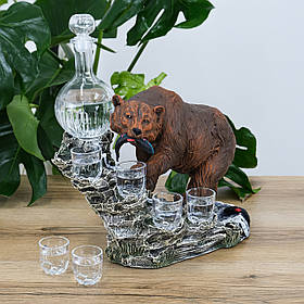 Комплект чарок із графином для горілки "Ведмідь" | Подарунок мисливцеві на ювілей
