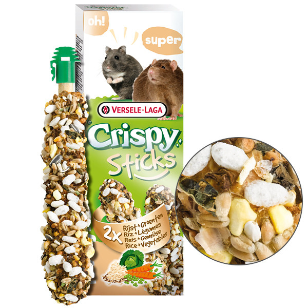 Versele-Laga Crispy Sticks Rice & Vegetables ВЕРСЕЛЕ-ЛАГА КРІСПІ РИС З ОВОЧАМИ ласощі для хом’яків, щурів, мишей, фото 1