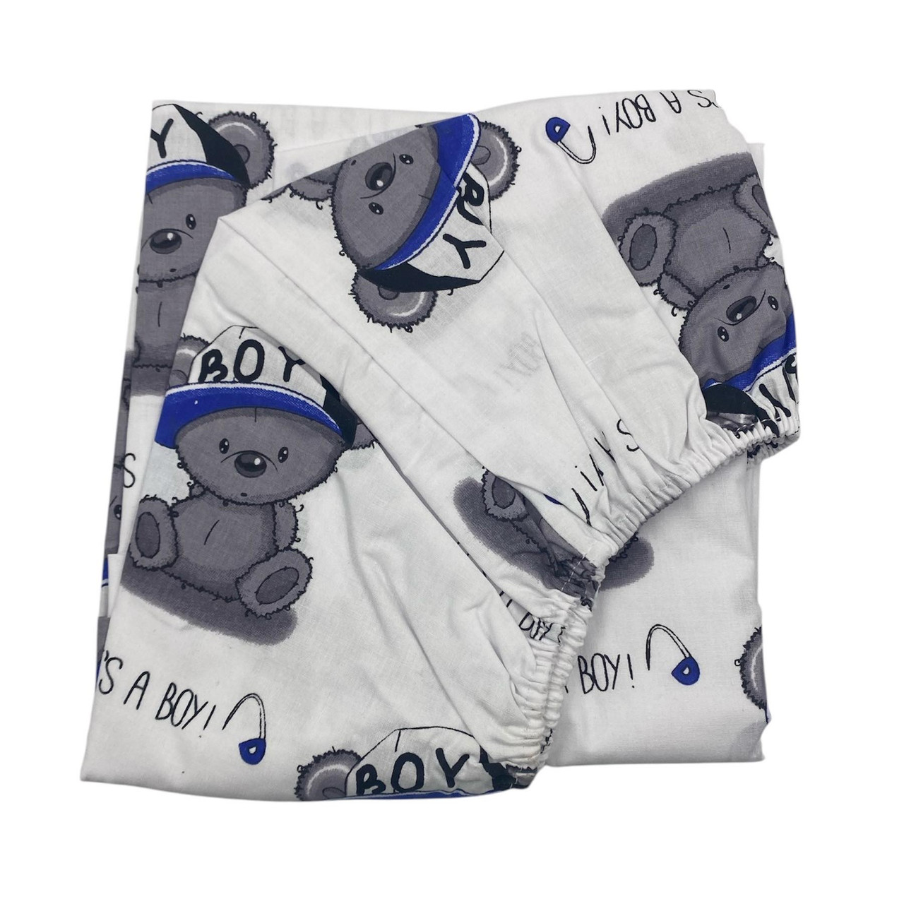 Простирадло односпальне на резинці з дитячим малюнком "Ведмедики" 70х140 бязь, фото 1