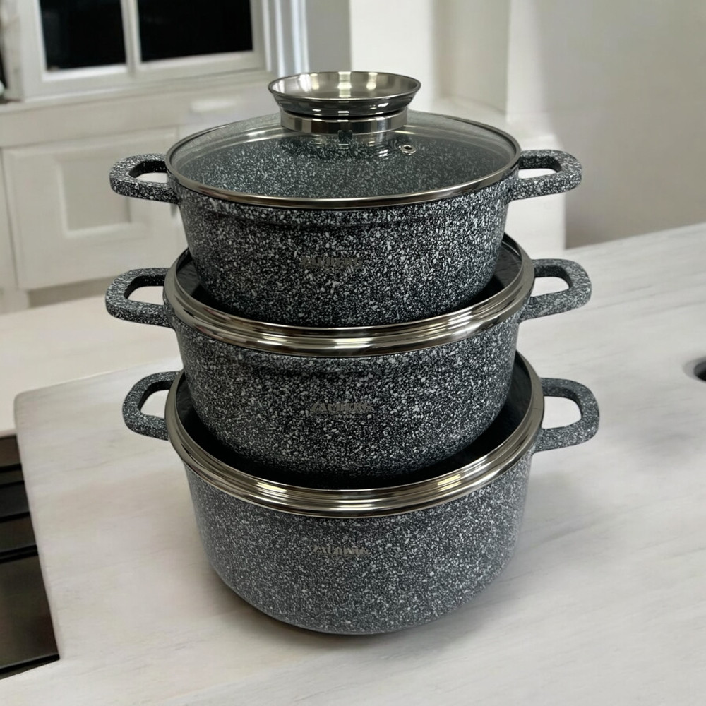 Набір каструль Мармур сірий 2.3л 3.2л 4.5л Zauberg ZB3020SN