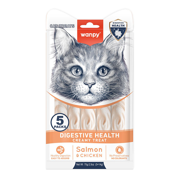 Wanpy Functional Creamy Lickable Treat Digestive Health ВАНПІ ЗДОРОВЕ ТРАВЛЕННЯ функціональні рідкі ласощі для котів із чутливим, фото 1