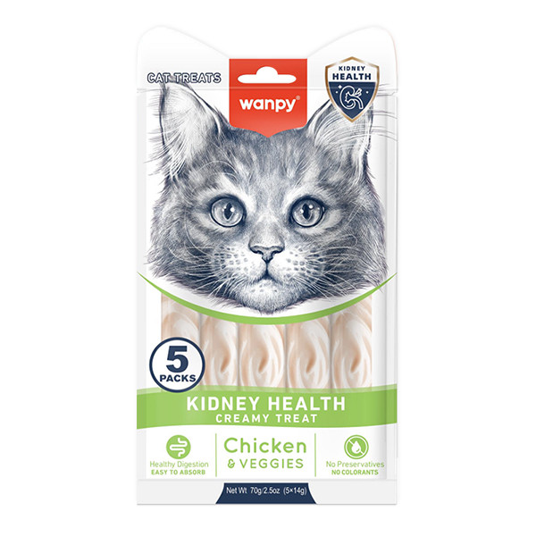 Wanpy Functional Creamy Lickable Treat Kidney Health ВАНПІ ЗДОРОВ’Я НИРОК функціональні рідкі ласощі для котів із нирковою, фото 1