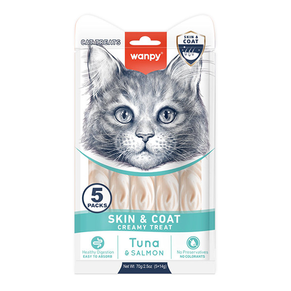 Wanpy Functional Creamy Lickable Treat Skin&Coat ВАНПІ ШКІРА Й ШЕРСТЬ функціональні рідкі ласощі для котів, фото 1