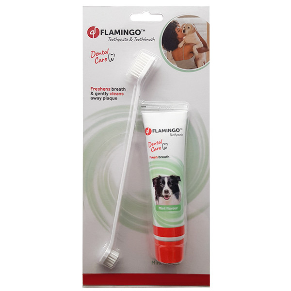 Flamingo Petcare Toothpaste + Toothbrush ФЛАМІНГО ЗУБНА ПАСТА ТА ЗУБНА ЩІТКА для собак, набір, фото 1