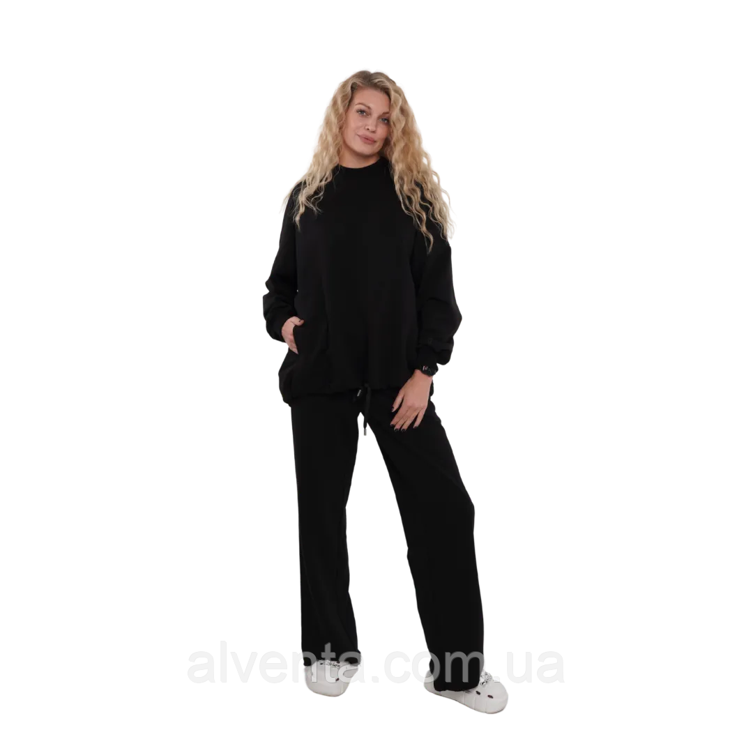 Костюм тринитка Oversize з палаццо, Чорний (розмір S/M, L/XL)