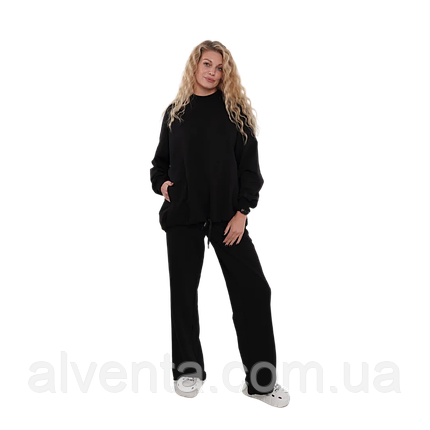 Костюм тринитка Oversize з палаццо, Чорний (розмір S/M, L/XL), фото 1
