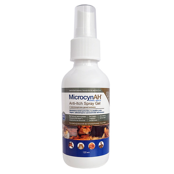 Microcyn Anti-Itch Spray Gel МІКРОЦИН спрей-гель з диметиконом проти свербежу шкіри для всіх видів тварин, фото 1
