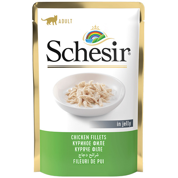 Schesir Chicken Fillets ШЕЗІР КУРЯЧЕ ФІЛЕ в желе натуральні консерви для котів, вологий корм, пауч 85г