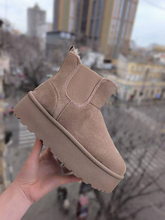 ЧЕЛСІ Уги UGG жіночі на високій платформі Чорні BLACK екозамшаботки напівстискання зима LQD, фото 1