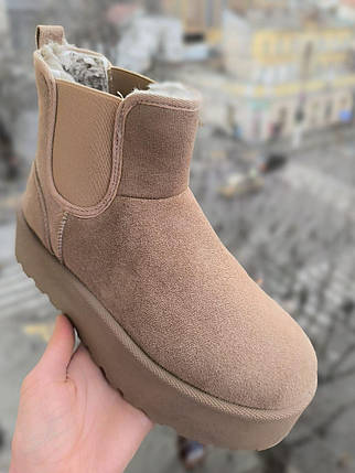 ЧЕЛСІ Уги UGG жіночі на високій платформі Чорні BLACK екозамшаботки напівстискання зима LQD, фото 3