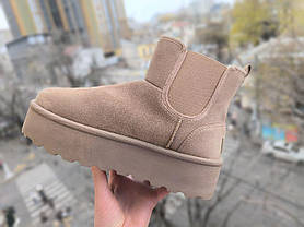 ЧЕЛСІ Уги UGG жіночі на високій платформі Чорні BLACK екозамшаботки напівстискання зима LQD, фото 4