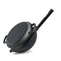 Сковорода чавунна WOK 2,2 л, Ø24 см Brizoll з дерев`яною ручкою та кришкою-сковородою