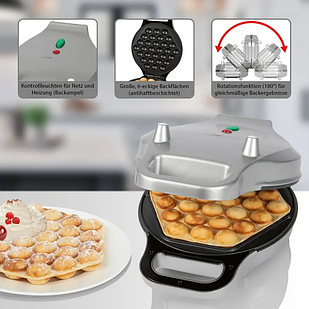 Вафельниця бельгійські кульки Clatronic WA 3772 з антипригарними пластинами і ручками, що не нагріваються, і відмінним дизайном