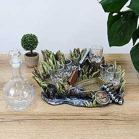 Чарки для горілки з графином "Човен" | Подарунок чоловікові мисливцеві на ювілей