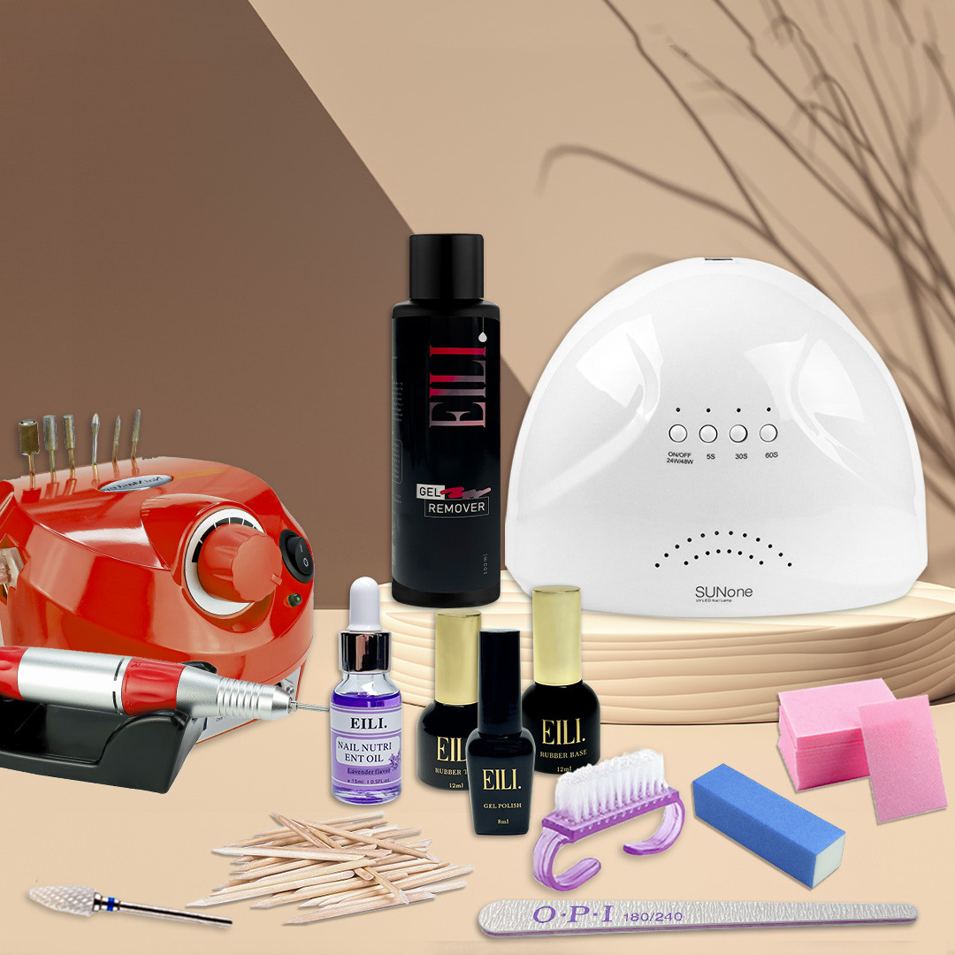 Стартовий набір для манікюру з лампою Sun One 48Вт Фрезером Nail Master ZS 601 45000об гель лаками