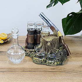 Графін із чарками "Кабан" 27*35*23 см | Подарунок другові мисливцеві на ювілей