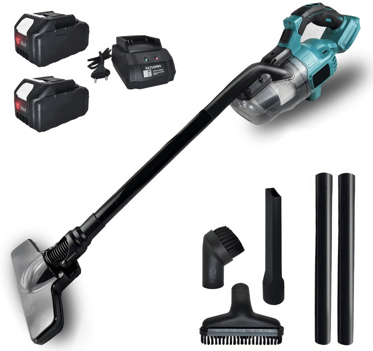 Бездротовий пилосос з 2 акумуляторами 20В 4Ач і насадками Patuo Синій, фото 1