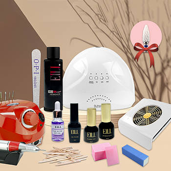 Стартовий набір для манікюру з гель лаками Milano фреза Nail Master ZS 601 65W 45000о лампою LED UV 48W витяжкою 80W