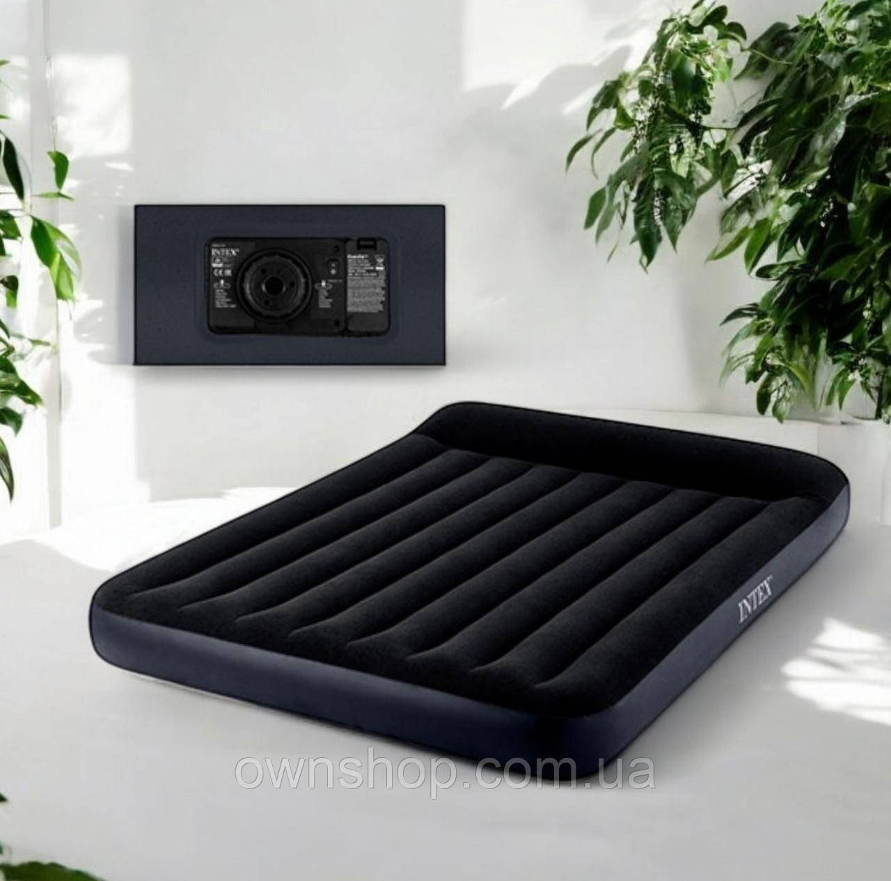 Надувний матрац 137*191*25 см з вбудованим насосом 220 В, Intex 64148 Pillow Rest