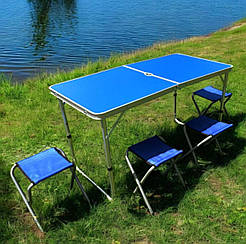 Зручний розкладний синій стіл для пікніка та 4 стільця
