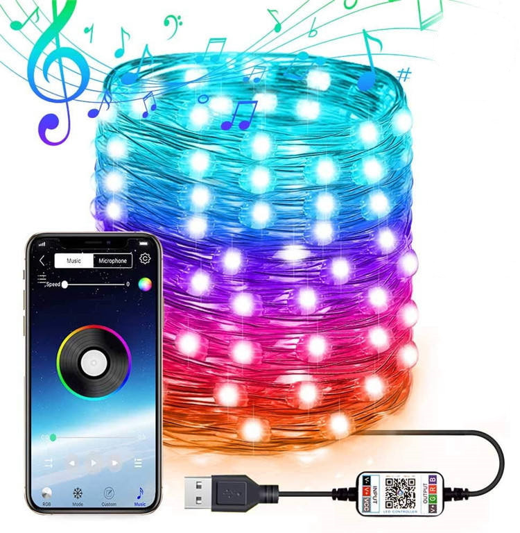 Гирлянда LED 10 м. 7953 з Bluetooth, дистанційне керування, різнобарвна, фото 1