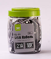 USB кабель DC Type-C (CL-11) 30pcs/bottle, 1m чорний/білий